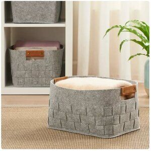 New Set of 2 Woven felt Baskets Light Gray Storage Closet Organization Bins